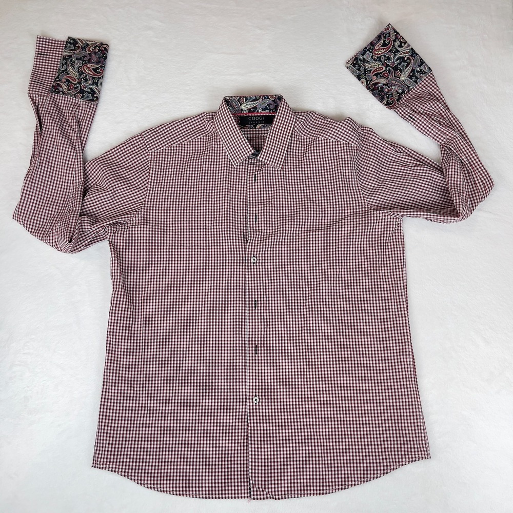 Coogi Dress Shirt Men XL Multi Plaid Classic Fit Barrell Cuff Collared Button Up